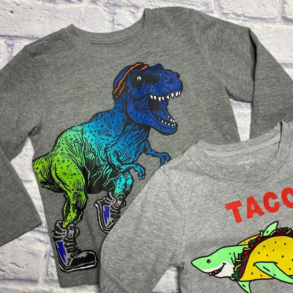 Bundle of 2 Long Sleeve Tops, Taco Attack and Dinosaur.